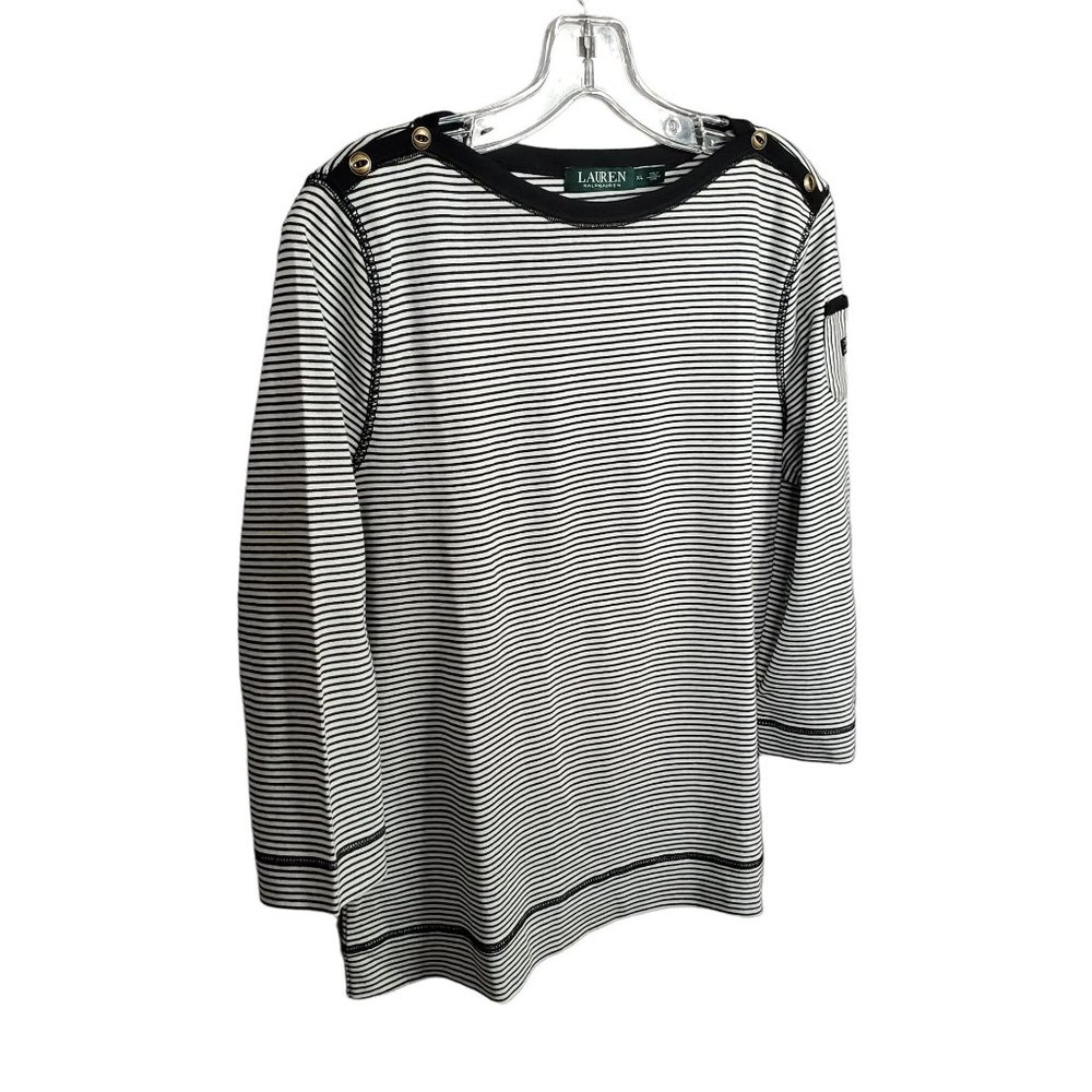LRL Ralph Lauren Size XL Shirt Pullover Lightweight Knit Striped Black White - Picture 1 of 9